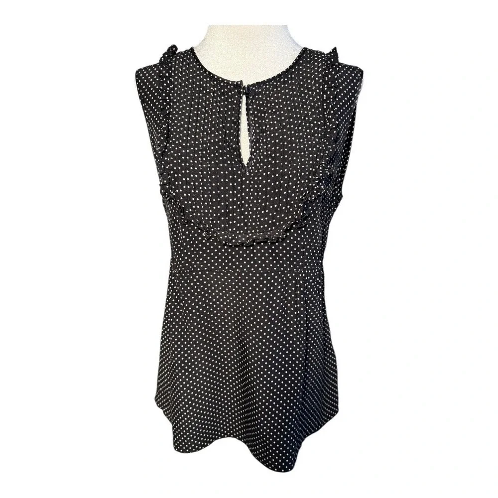 J. Crew Women's 100% Silk Polka Dot Blouse Black Sleeveless Size‎ 6